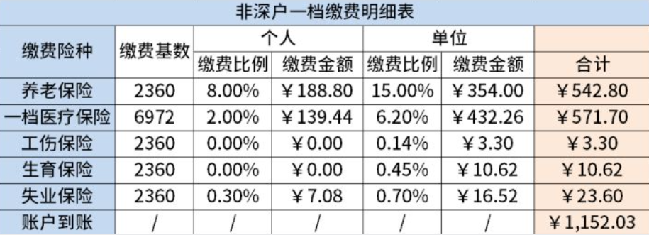 非深户一档社保缴费明细