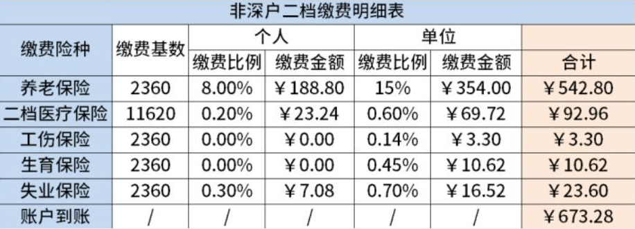 非深户二档社保缴费明细