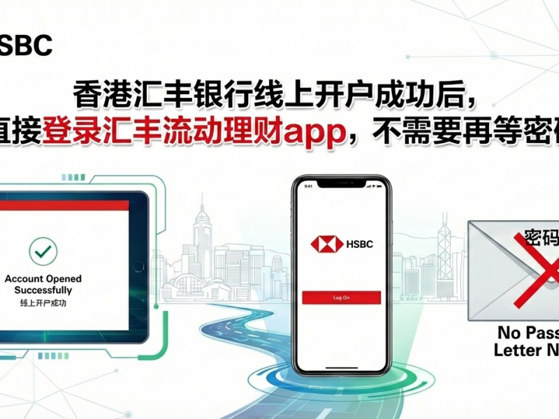 香港汇丰银行线上开户成功后，不需要密码函，即可配置app